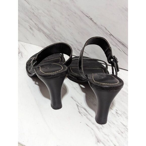 Chaps Women's Black Leather 3" Heel Croc Embossed Slide Kourtney Sandal Size 8 - Picture 4 of 12